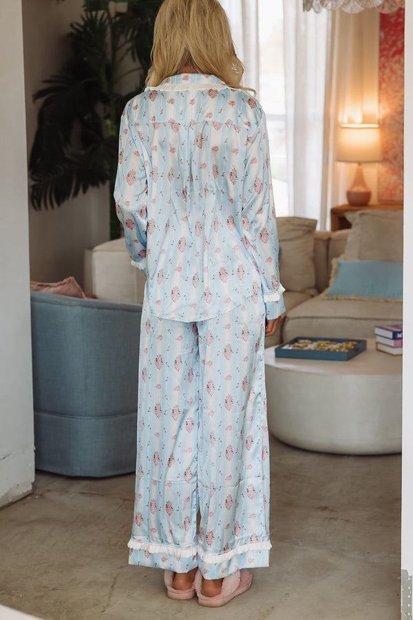 Dreaming of Bouquets Pajama Pant and Top Set - Blue-HAZEL & OLIVE R30003PJ/03-Small-