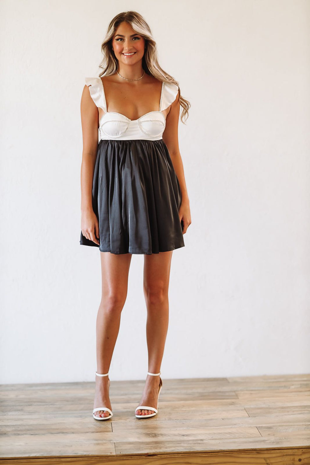 HAZEL & OLIVE Dreamy Date Mini Dress - Black and Ivory
