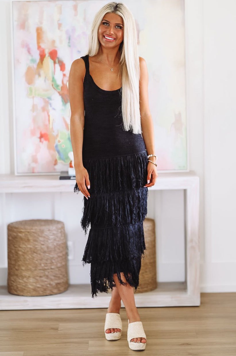 Drinks on the Beach Midi Dress - Black, Large | Hazel and Olive