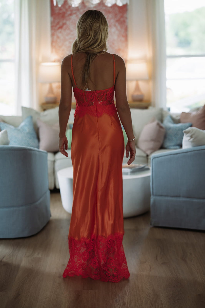 sunset orange bridesmaid dresses A Satin Maxi Dress fingerprint resistant Staud Canal Midi Dress Available in inclusive sizes Pattern:D
