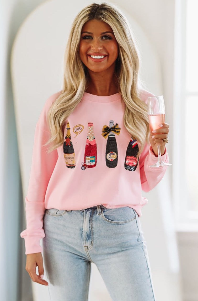 HAZEL & OLIVE Embellished Cheers Sweatshirt - Pink