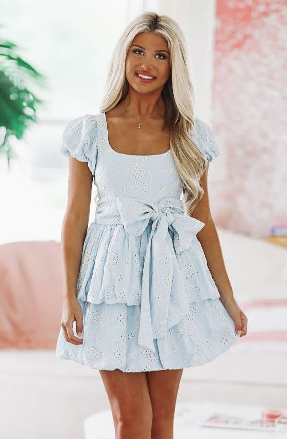 light blue eyelet dress In the Garden Mini - sorority rush crystal wings Unique Art Deco double Size:US 8/UK 10/EU 38