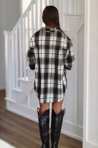 Fall Flannel Shirt Mini Dress - Ivory and Black-HAZEL & OLIVE-Small-