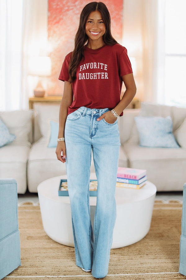 Favorite Daughter Cropped Collegiate Tee - Sangria Nights-HAZEL & OLIVE-XS-