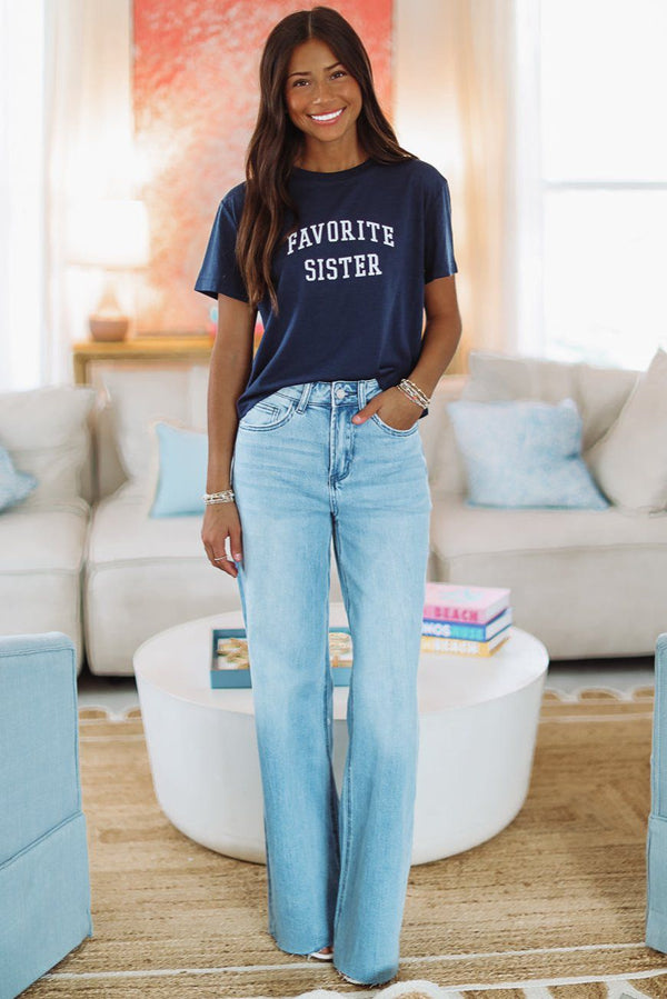 Favorite Sister Cropped Collegiate Tee - Navy-HAZEL & OLIVE-XS-