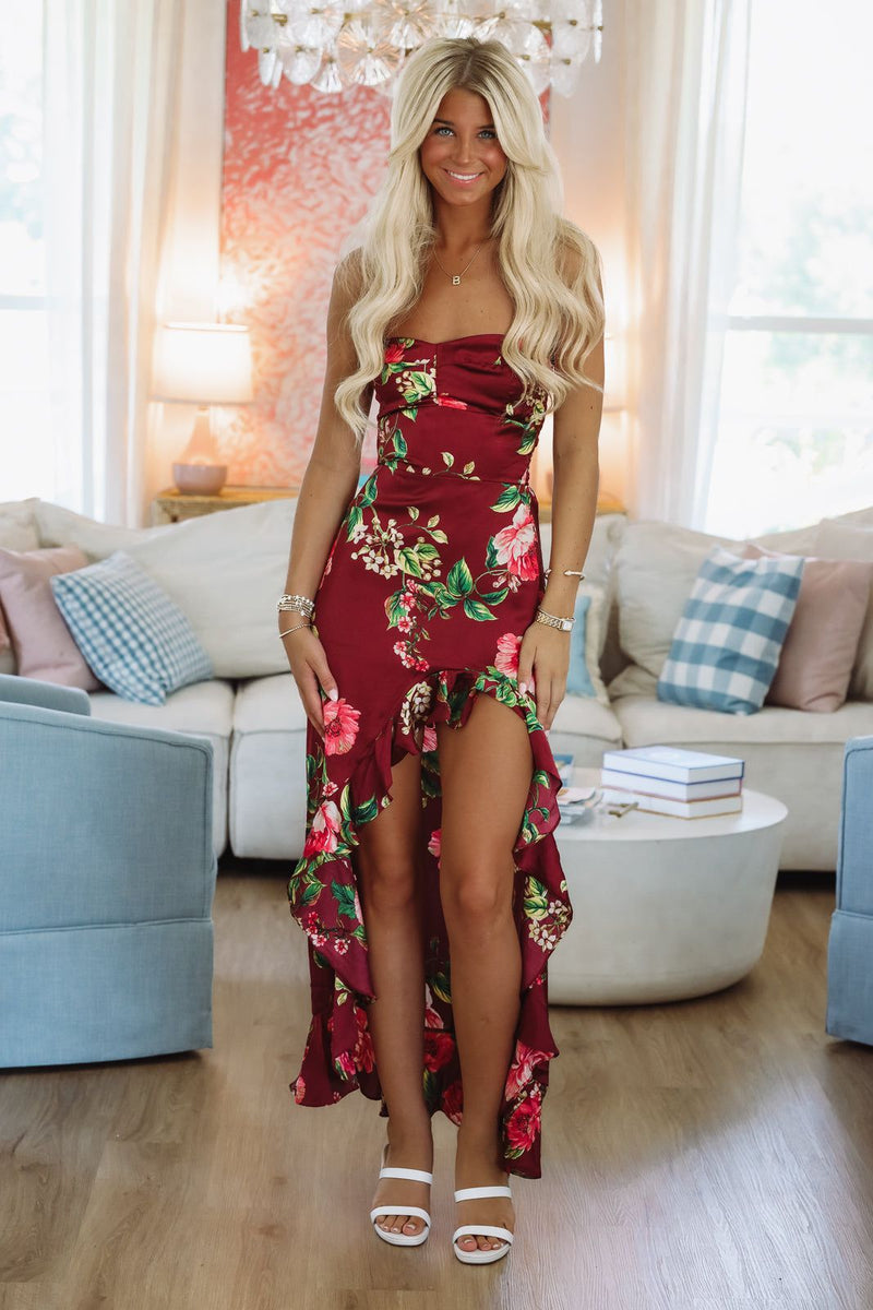 red floral maxi dress Mesmerized in Merlot Maxi Dress - Burgundy, Large | Hazel and Olive