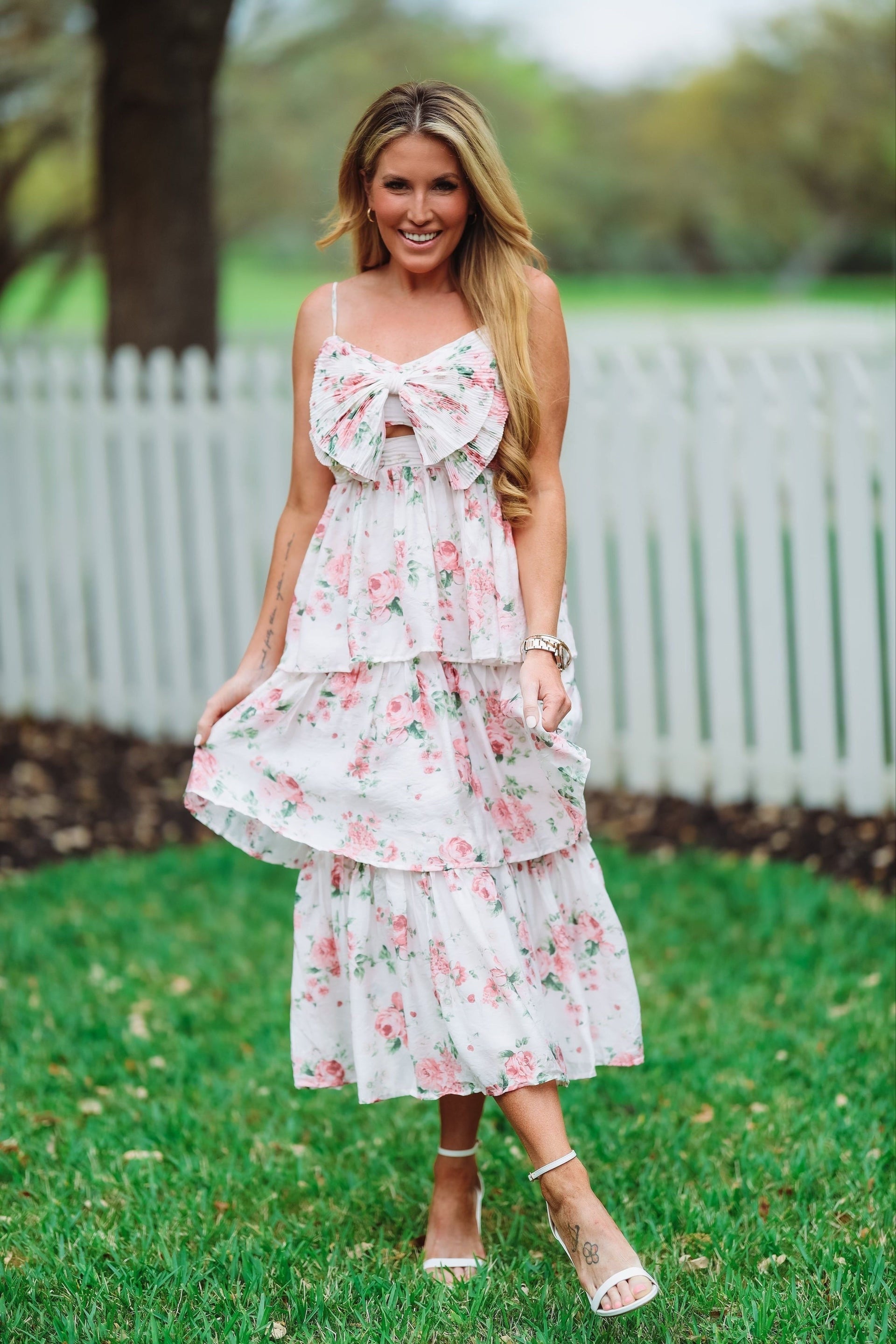 floral feelings midi dress Floral Feeling Lace Up Smocked Midi Dress ShopTheCue