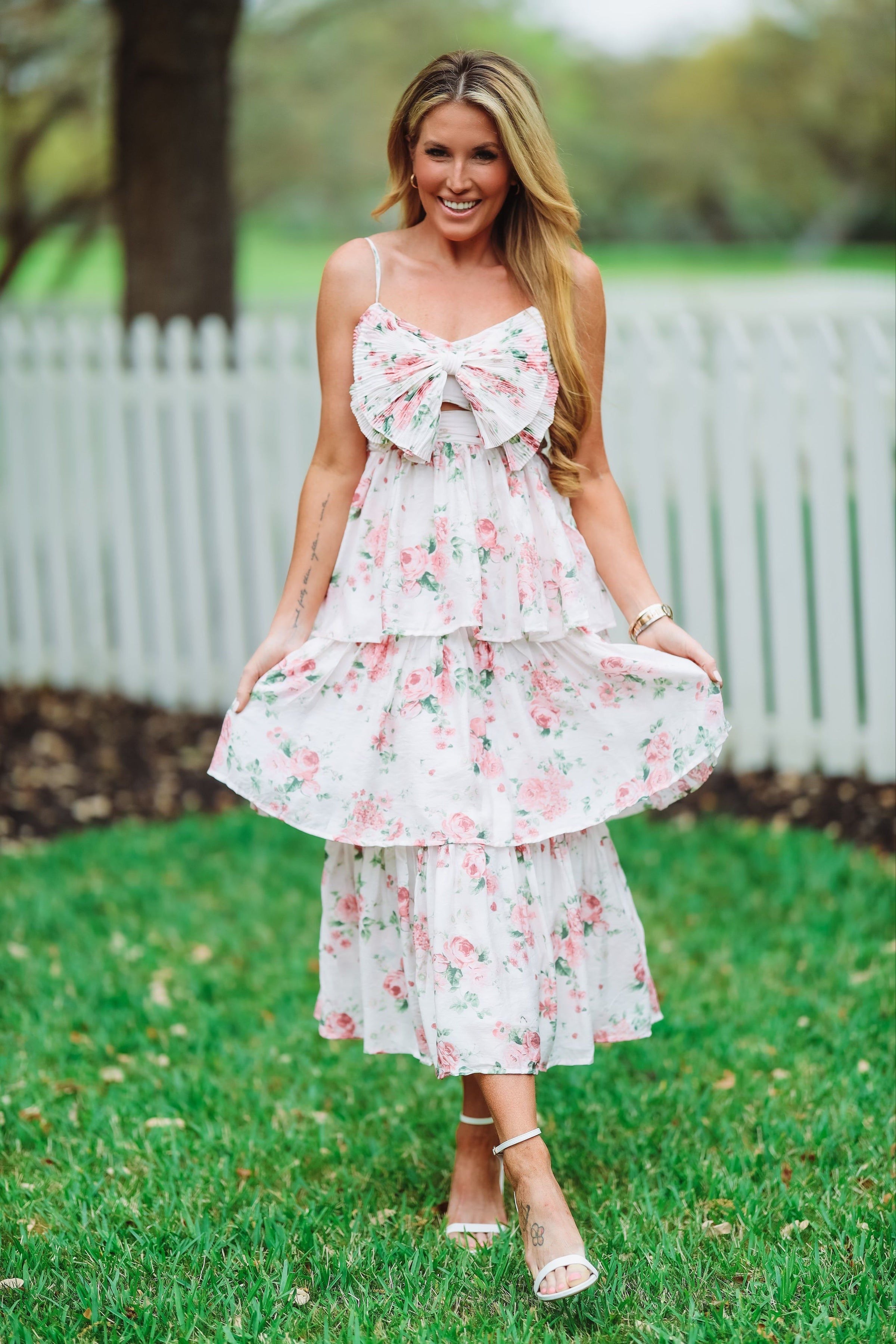 Feelings For You Midi Dress - Ivory and Pink-HAZEL & OLIVE-Small-