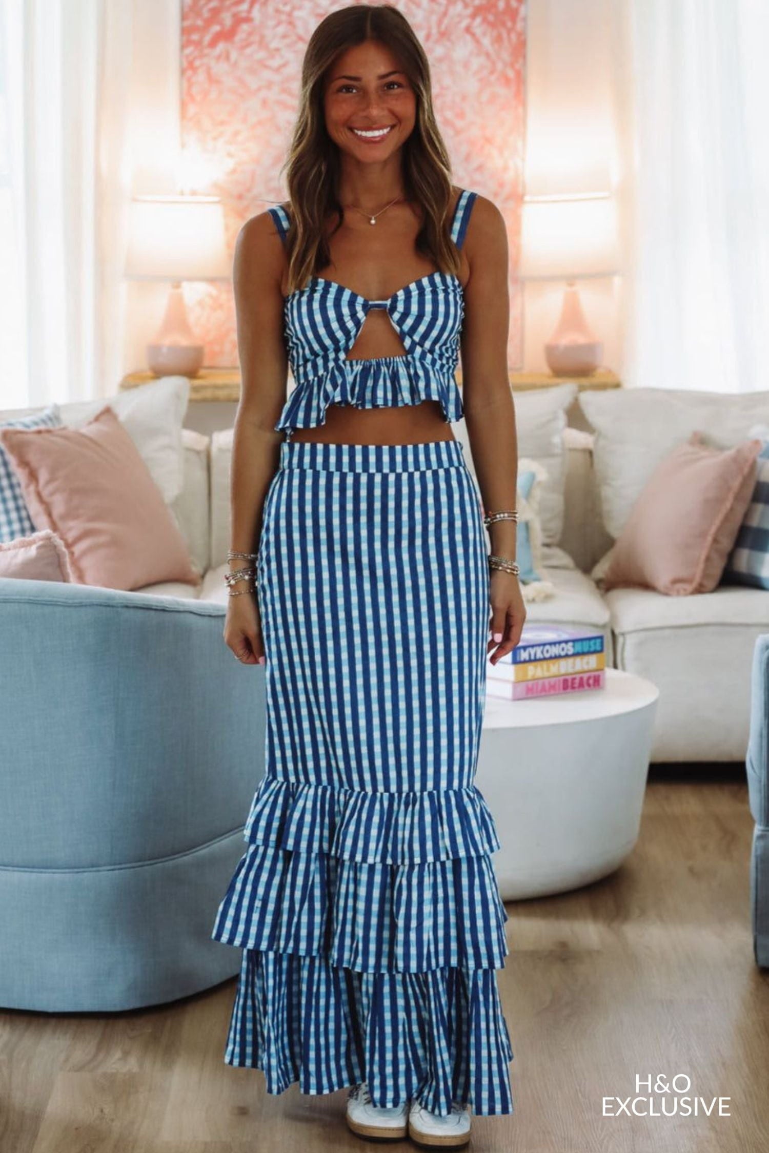 Manon tokyo lip gingham トップス&amp;スカート ブルー LA POUPETTE RUNWAY LOOK 1 – ADELA Azure Blue Gingham Mini Top with