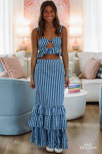 Hazel & Olive Final Play Top and Maxi Skirt Set - Blue and White