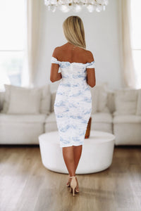 Flawless Beauty Midi Dress - White and Blue-HAZEL & OLIVE-Small-
