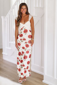 Flirtatious in Floral Maxi Dress Gown -Off White-HAZEL & OLIVE-Small-