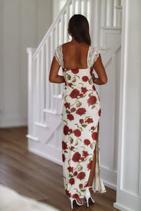 Flirtatious in Floral Maxi Dress Gown -Off White-HAZEL & OLIVE-Small-