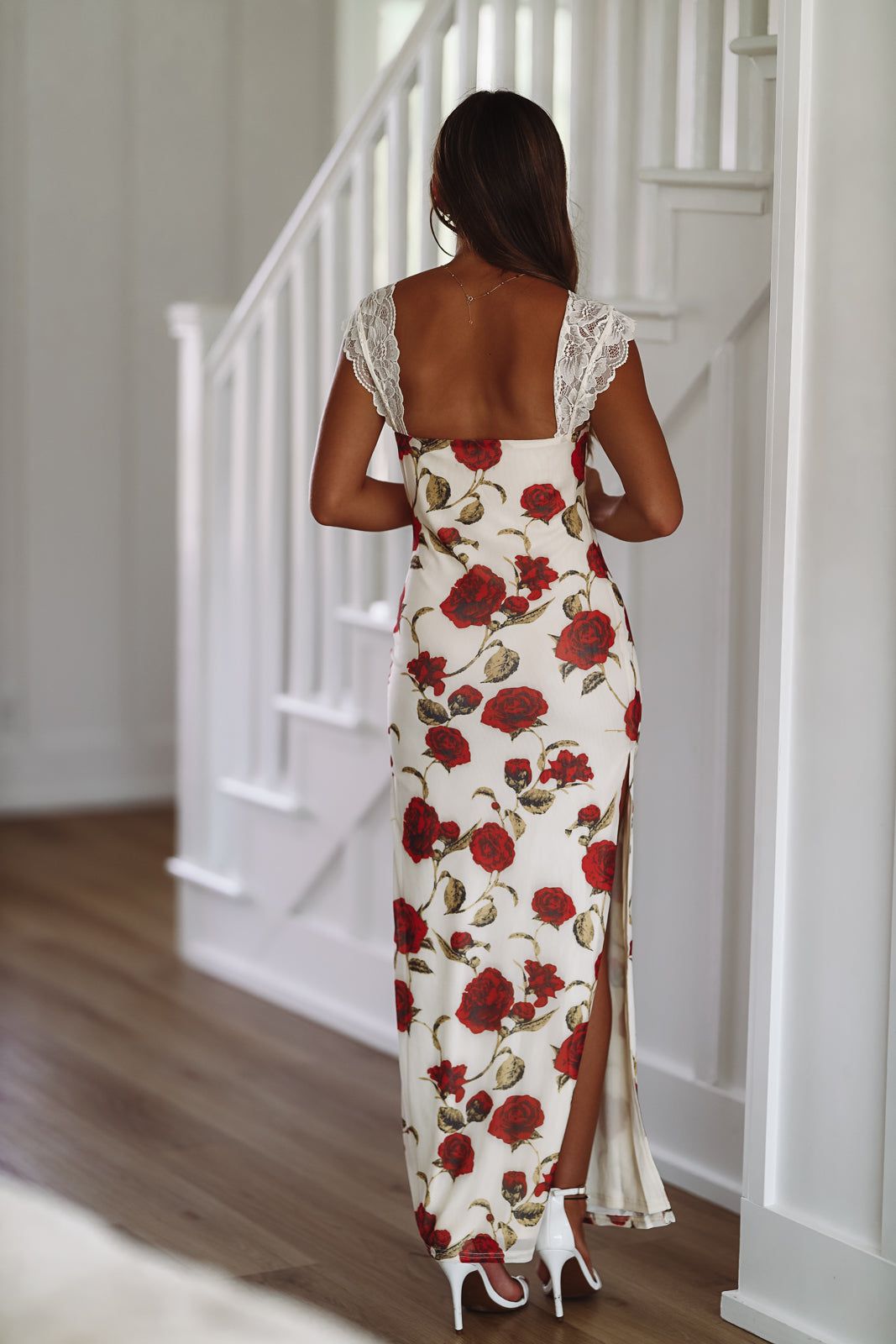 Flirtatious in Floral Maxi Dress Gown -Off White-HAZEL & OLIVE-Small-