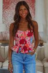 Floral Ideas Corset Top - Pink, Red and Blue-HAZEL & OLIVE 2500/419LTA-Small-