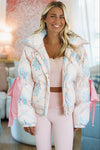 HAZEL & OLIVE Floral Puffer Jacket - Pink and Blue