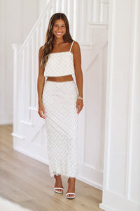 Floral Sparkle Crop Top and Midi Skirt Set - Cream-HAZEL & OLIVE-Small-