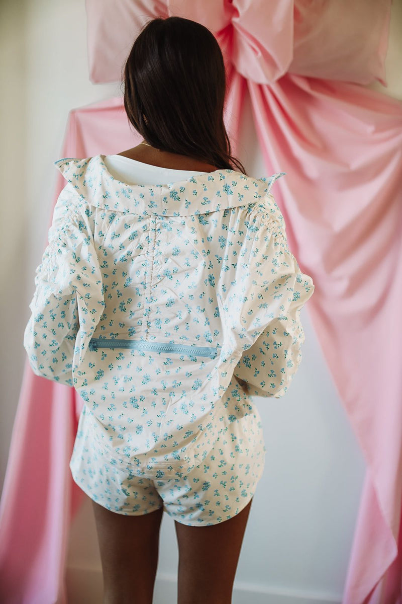 Floral Windbreaker Jacket - Blue-HAZEL & OLIVE IJ34922/03-Small-