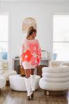 HAZEL & OLIVE Flower Power Oversized Sweater - Cream, Pink and Orange