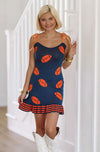 Football Ribbon Mini Dress - Navy and Orange-HAZEL & OLIVE-Small-