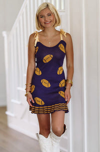Football Ribbon Mini Dress - Purple and Gold-HAZEL & OLIVE-Small-