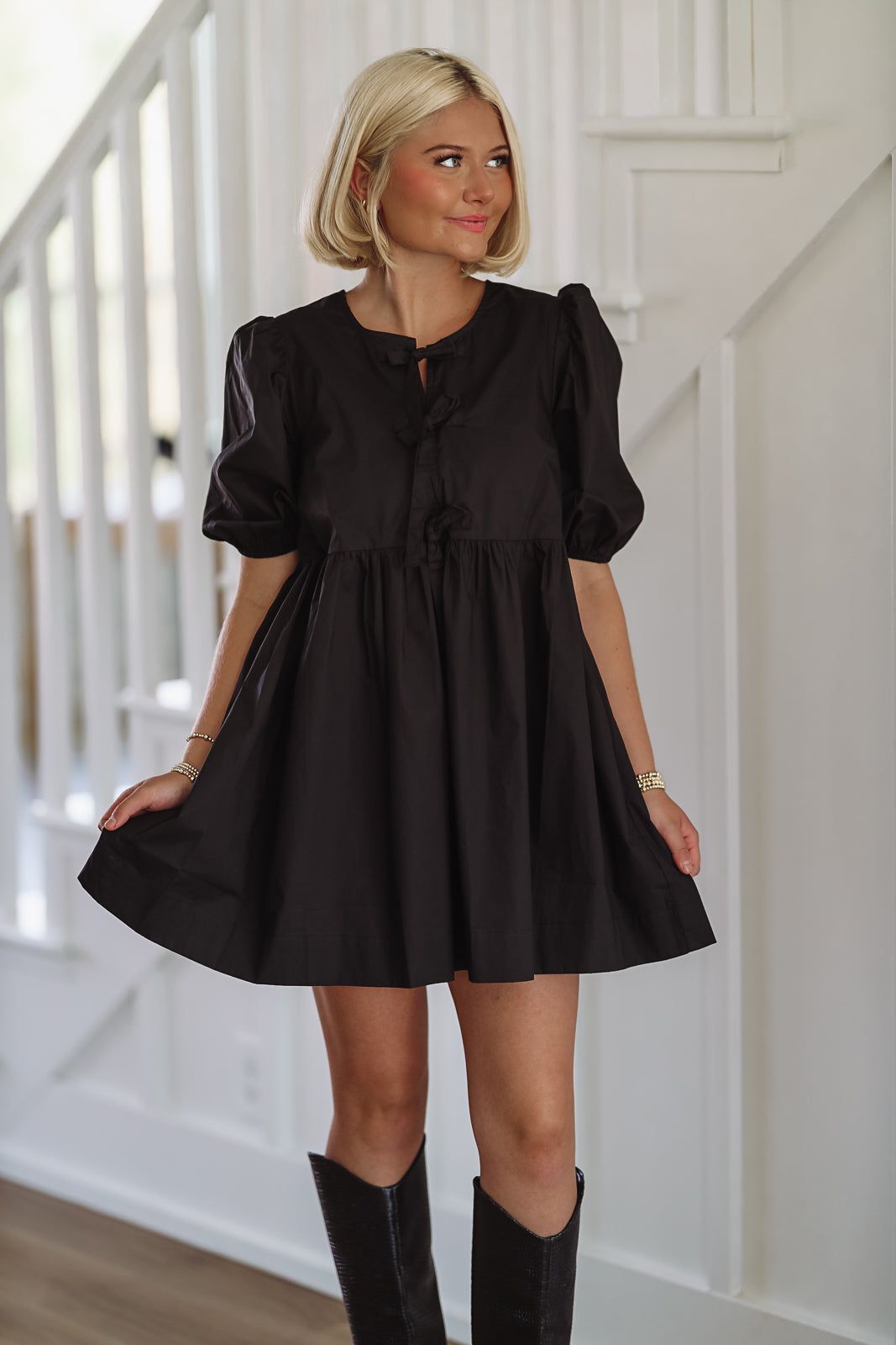 french sleeve black dress Lessons Mini - Black, Medium | Hazel and Olive color-green MATERIAL SPANDEX/POLYESTER/NYLON JoyJoy Women's Lightweight Shift Size:5X/32W-34W