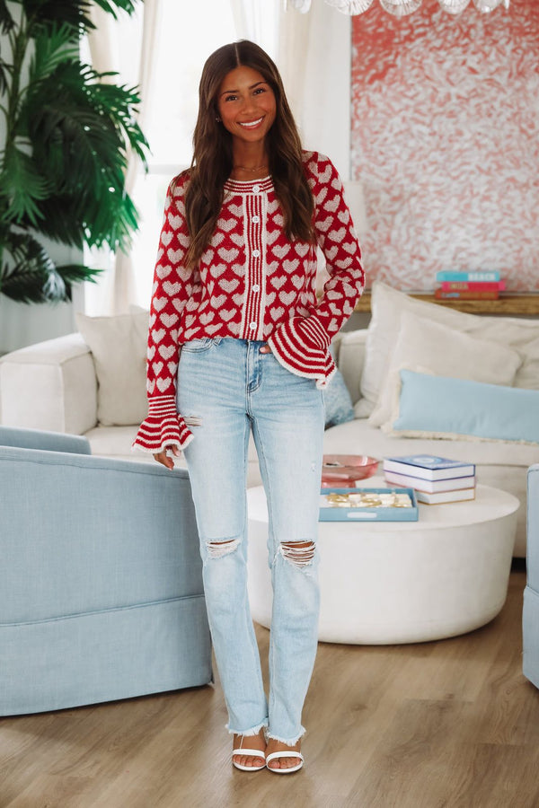 Full of Hearts Cardigan - Red-HAZEL & OLIVE ST2509/01-Small-