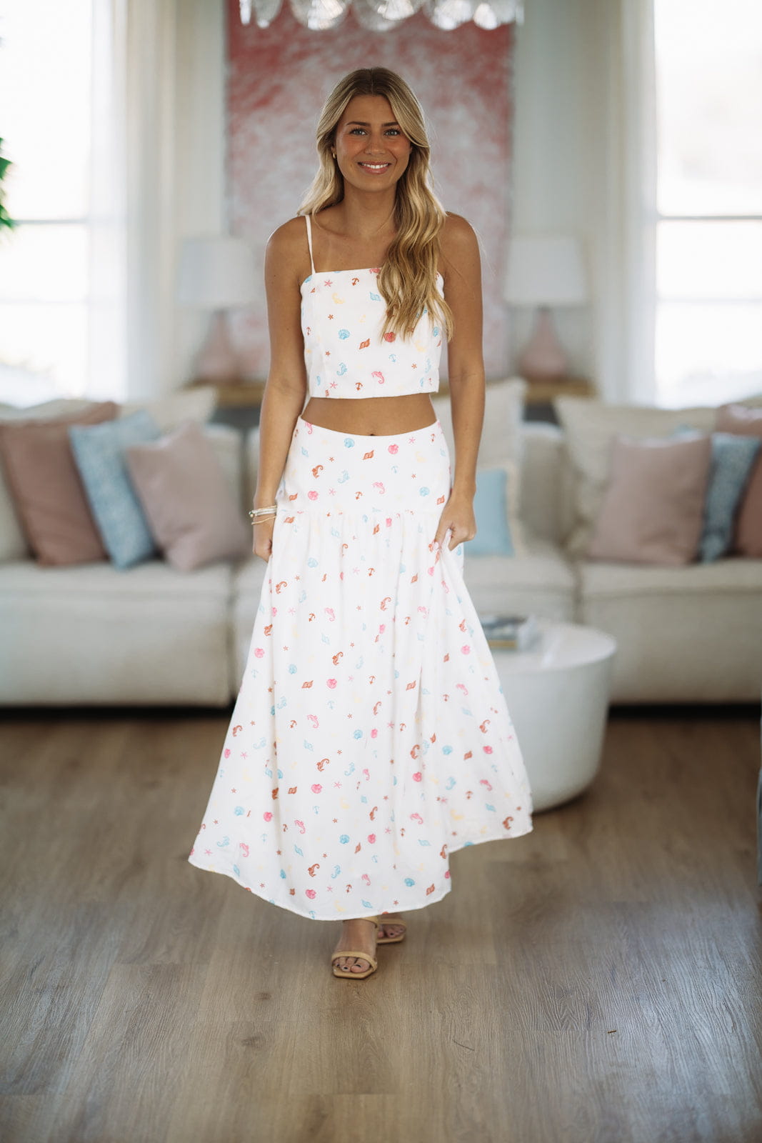 Hazel & Olive G7265UBO Nalu Dreams Crop Top - Off White, Blue, Red and Yellow