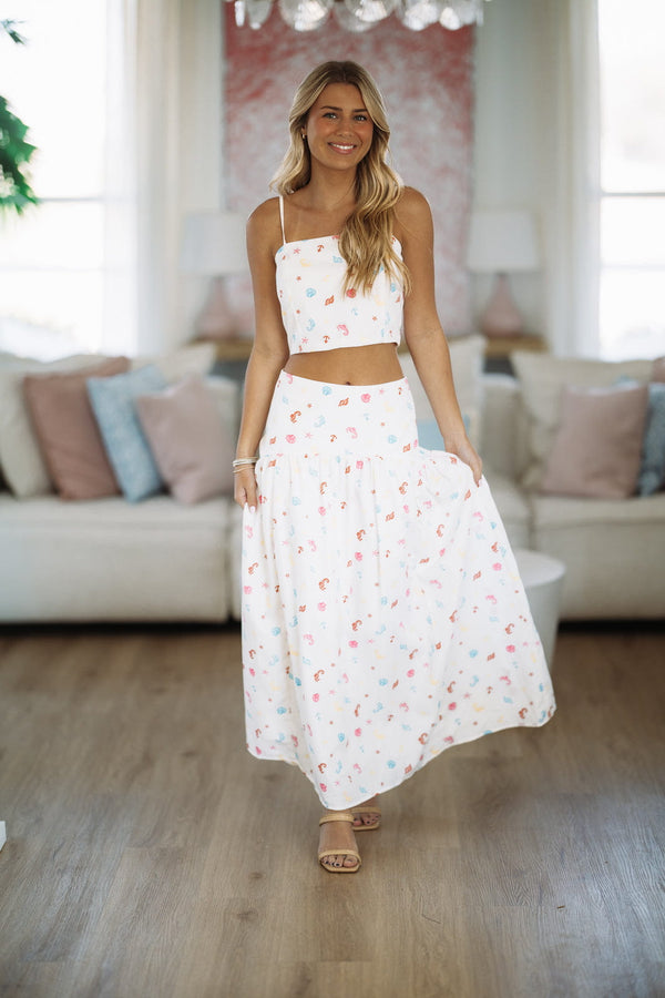 Hazel & Olive G7267UBO Nalu Dreams Maxi Skirt - Off White, Blue, Red and Yellow