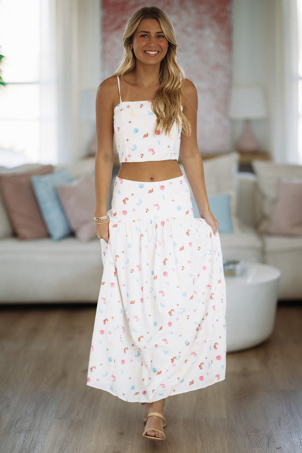 Hazel & Olive G7267UBO Nalu Dreams Maxi Skirt - Off White, Blue, Red and Yellow