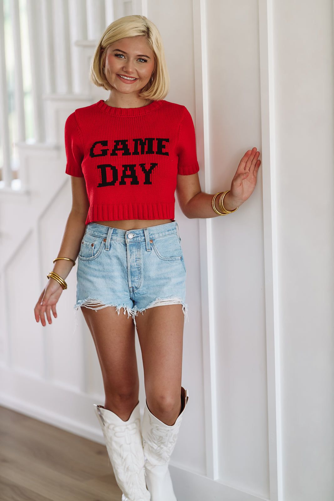 Game Day Crop Sweater Top - Red and Black-HAZEL & OLIVE-Small-