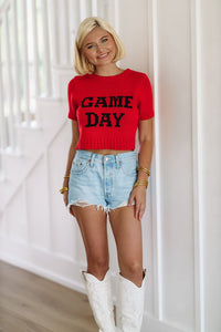 Game Day Crop Sweater Top - Red and Black-HAZEL & OLIVE-Small-