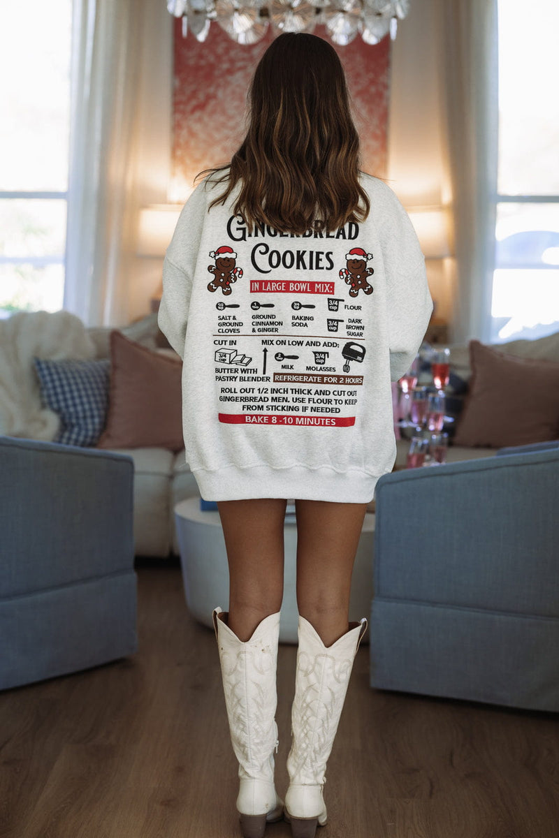 HAZEL & OLIVE Gingerbread Recipe Christmas Sweatshirt - Grey