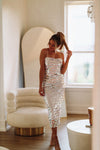 HAZEL & OLIVE Glamour Queen Sequin Midi Dress - White
