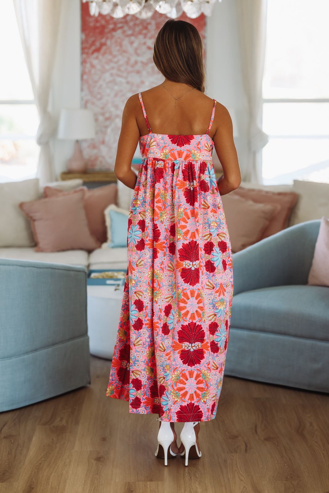 Go To Palm Springs Midi Dress - Pink Blue Yellow Orange - Small Go To Palm Springs Midi Dress - Pink Blue Yellow Orange - Small