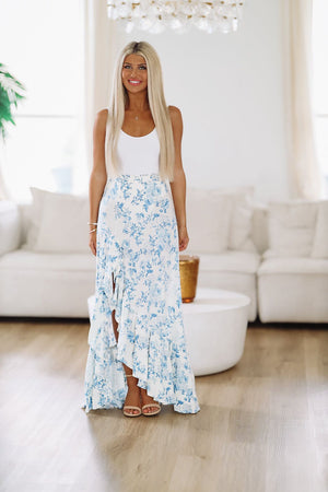 HAZEL & OLIVE Go With the Flow Maxi Skirt - Blue and White
