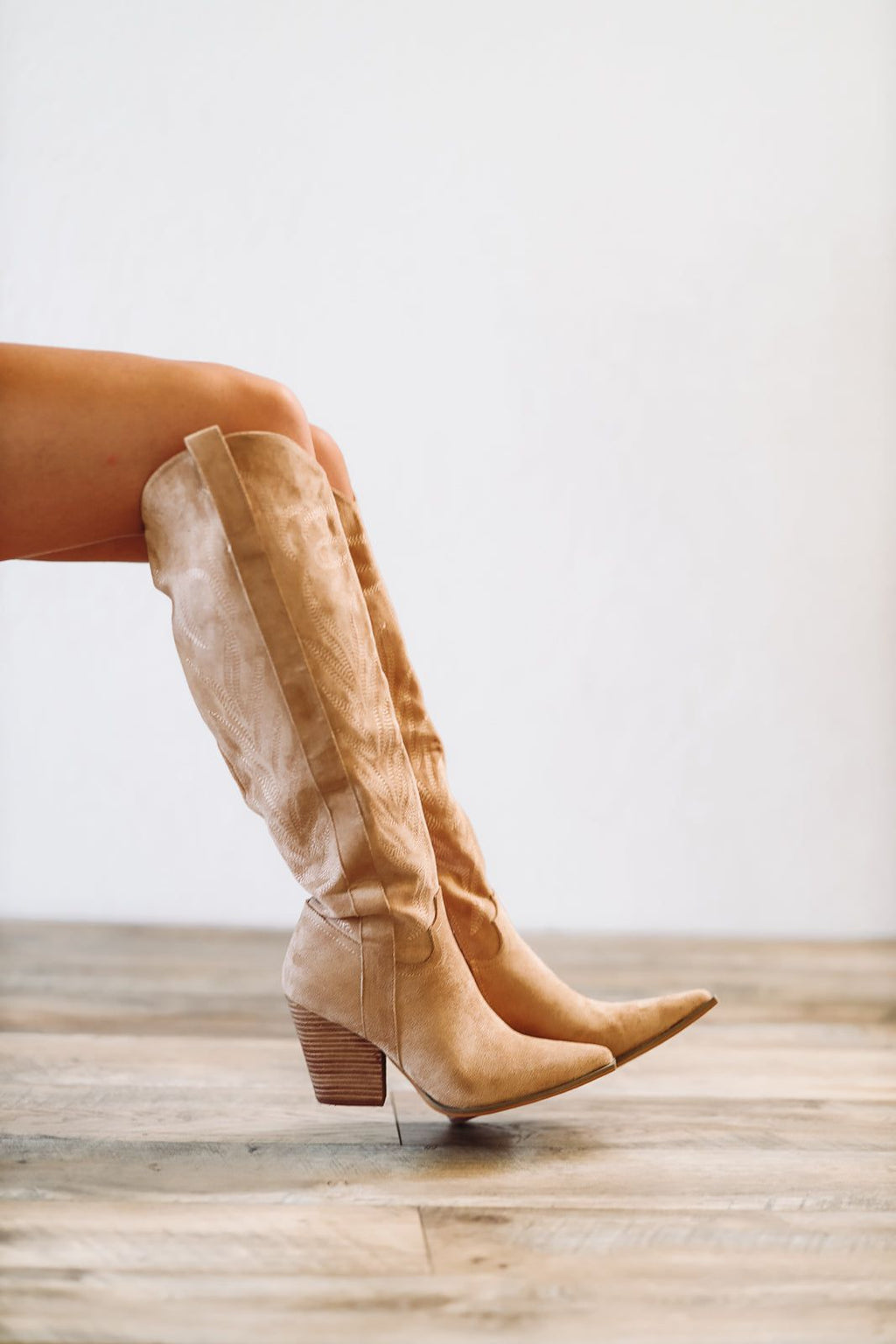 HAZEL & OLIVE Going Country Western Cowboy Boots - Almond