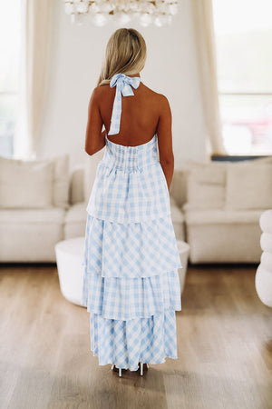 HAZEL & OLIVE Going to the Picnic Maxi Dress - Blue and White