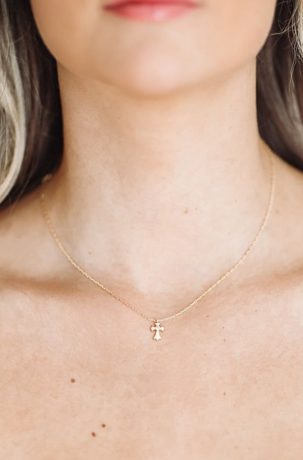 HAZEL & OLIVE Gold Dipped Mini Cross Necklace - Gold