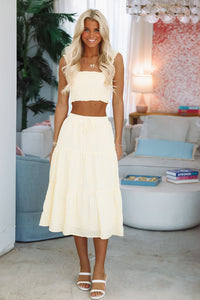 Good Morning Sunshine Crop Top and Midi Skirt Set - Yellow and White-HAZEL & OLIVE-Small-