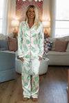 Hazel & Olive Grand Slam Slumber Pant and Top Pajama Set - White, Green and Pink