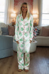 Hazel & Olive Grand Slam Slumber Pant and Top Pajama Set - White, Green and Pink