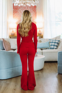 HAZEL & OLIVE Gretchen Knit Foldover Flare Pants - Red