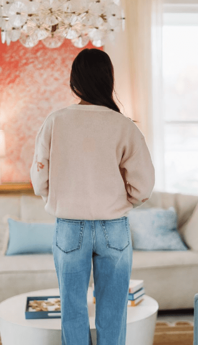 Happy You're Here Bow Sweater - Pink-HAZEL & OLIVE-Small-