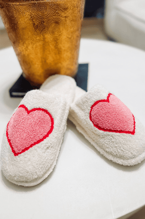 HAZEL & OLIVE Have My Heart Slippers - White , Pink and Red