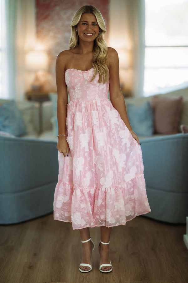 Hazel & Olive HD1724/6 Dreamer Girl Midi Dress - Pink