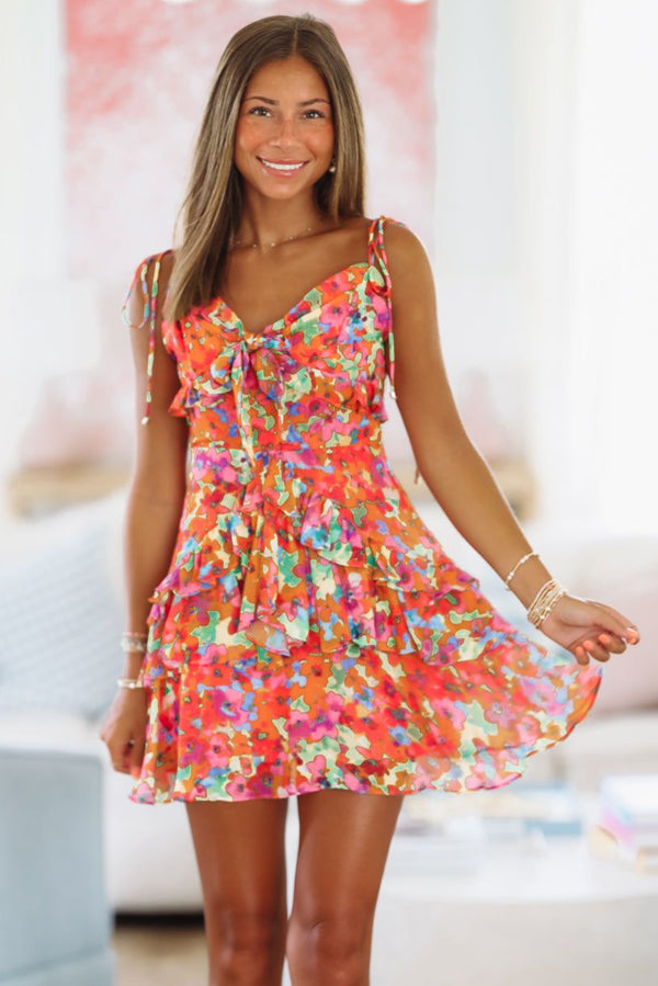 Let's Celebrate Mini Dress - Orange and Pink-HAZEL & OLIVE HD2004-Small-