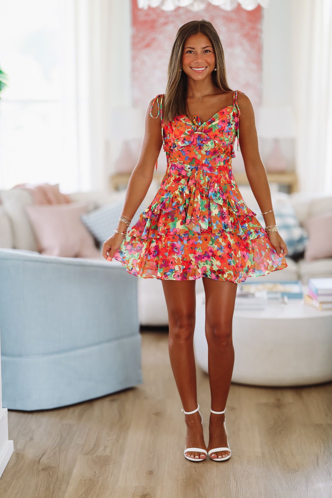 Let's Celebrate Mini Dress - Orange and Pink Hazel & Olive Let's Celebrate Mini Dress - Orange and Pink Hazel & Olive