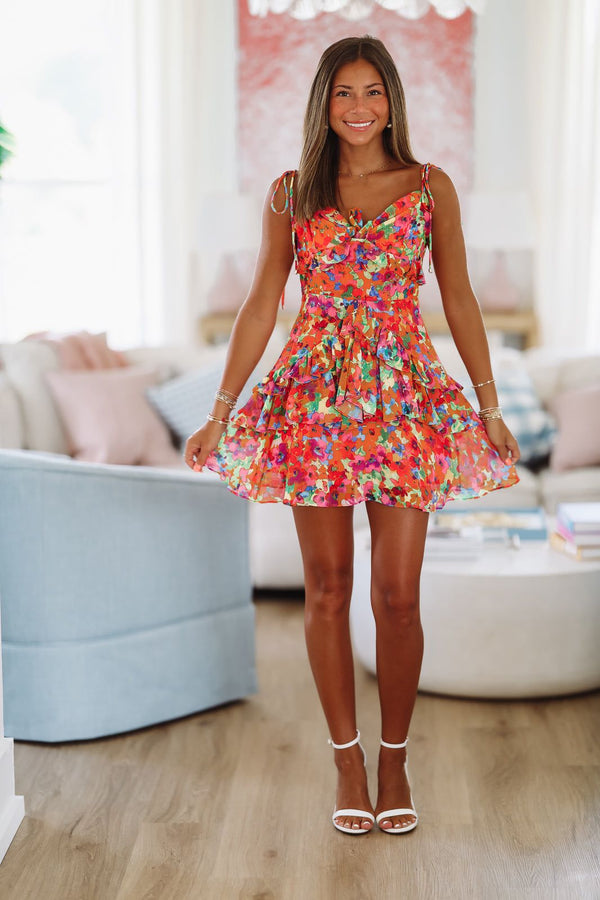 Let's Celebrate Mini Dress - Orange and Pink-HAZEL & OLIVE HD2004-Small-