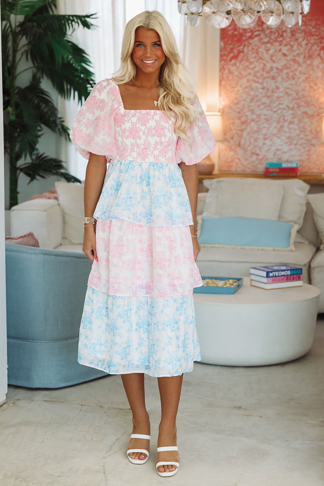 Headed to Charleston Midi Dress - Pink and Blue-HAZEL & OLIVE ID39295/03-Small-